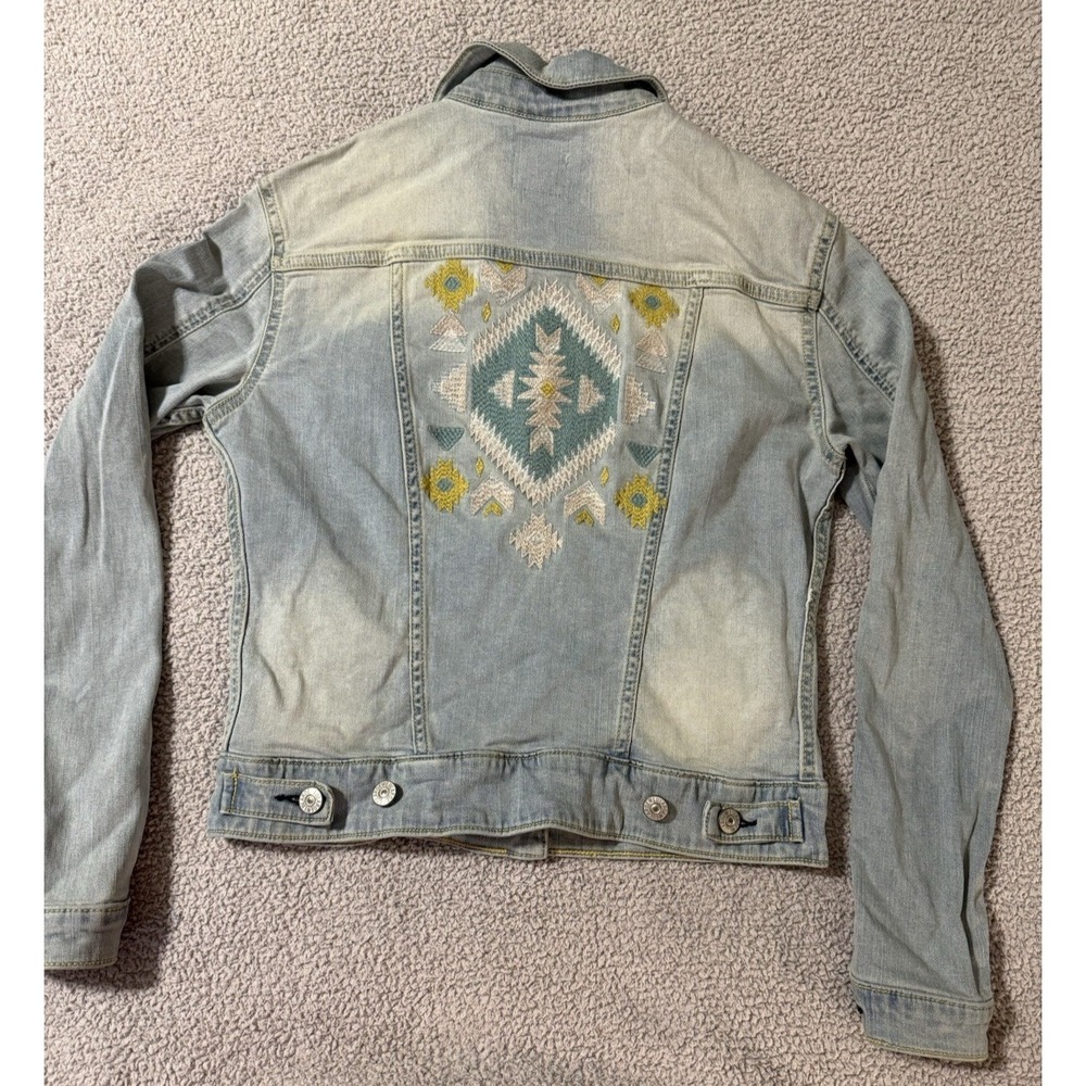 LulaRoe Denim Jacket Women's XS Embroidered Harvey Design Southwestern Aztec - Picture 7 of 11